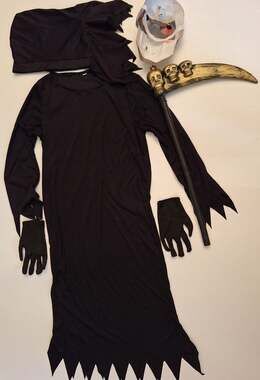 Grim Reaper With Scythe and Glowing Eyes Costume Kids Size L,